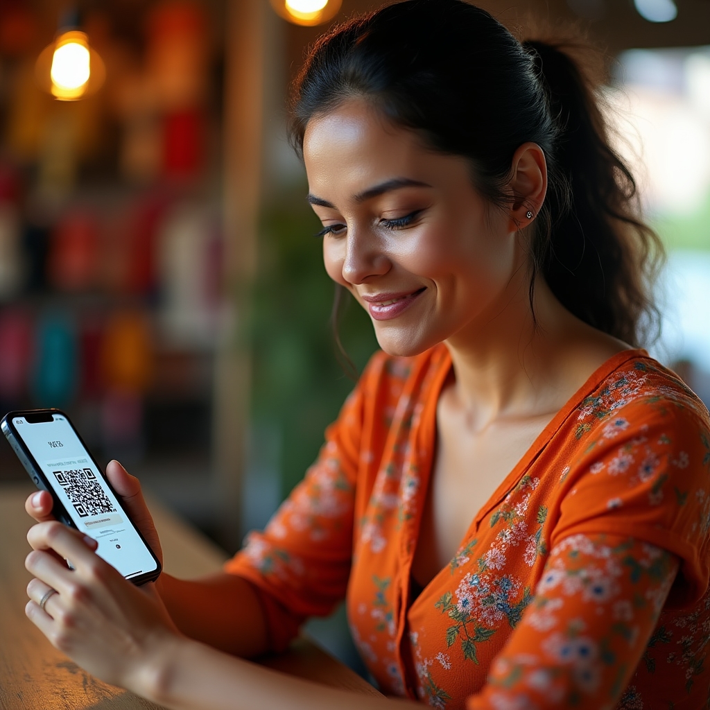 Woman entrepreneur learning to use a digital wallet on her smartphone